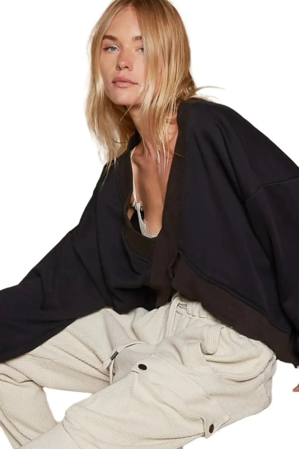 POL V-Cutout Rib Band Long Sleeve Sweatshirt - Love Salve